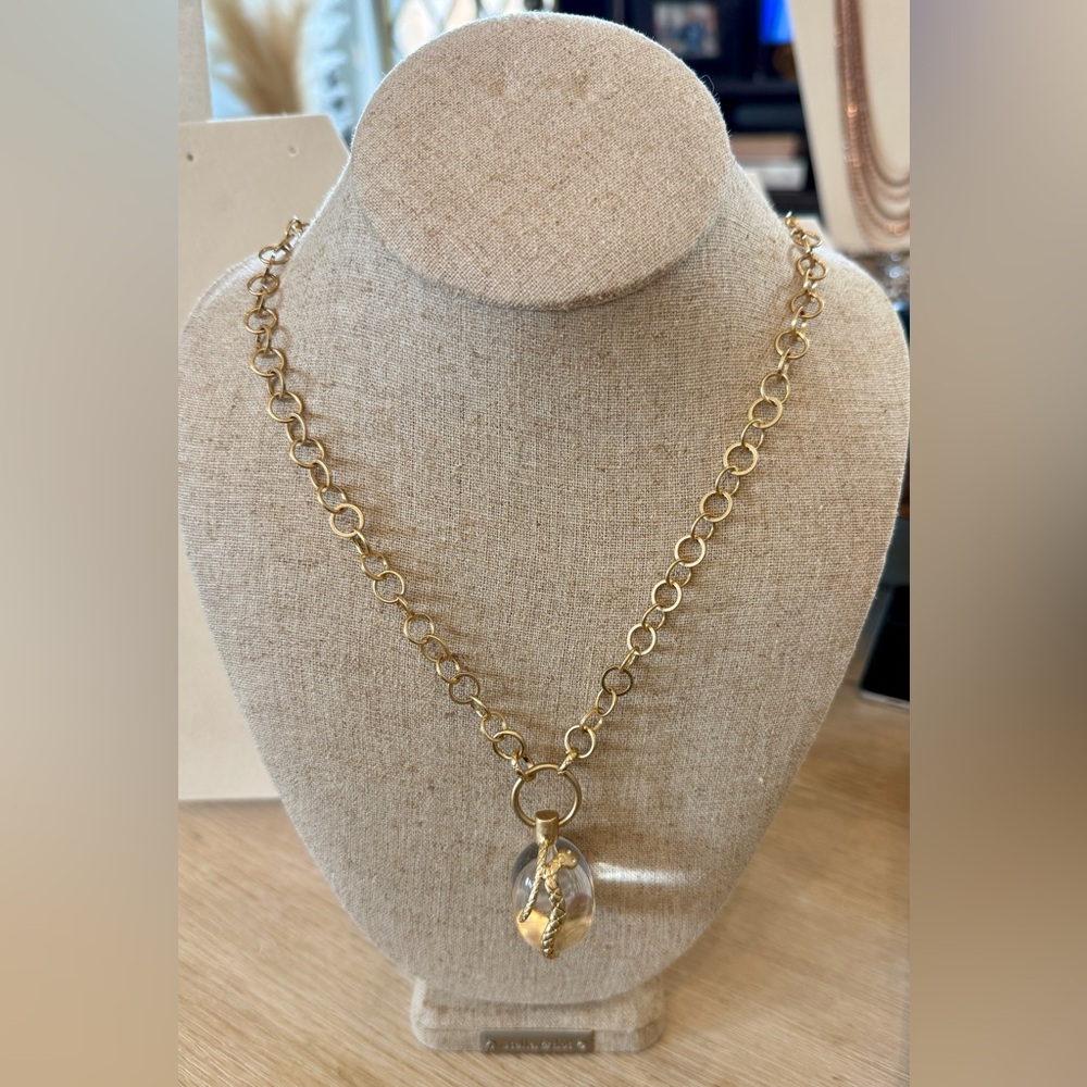 stella & dot glass orb snake wrapped brushed matte long circle chain necklace